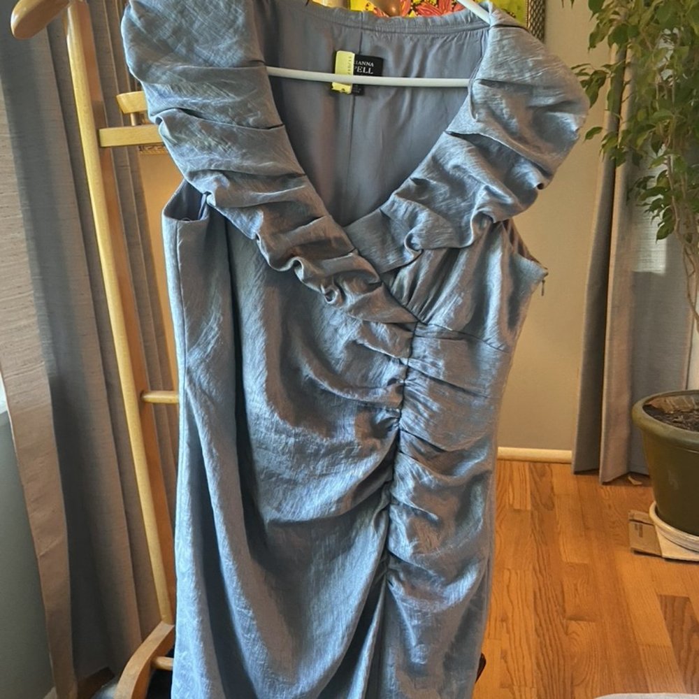Silver Adrianna Papell Evening Cocktail Dress